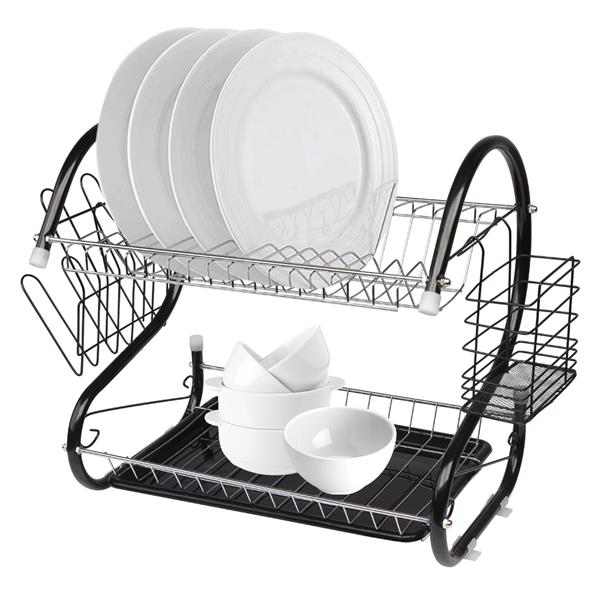 Dish Drying Rack,2-Tier Dish Racks for Kitchen Counter with Drainboard  (Black)..