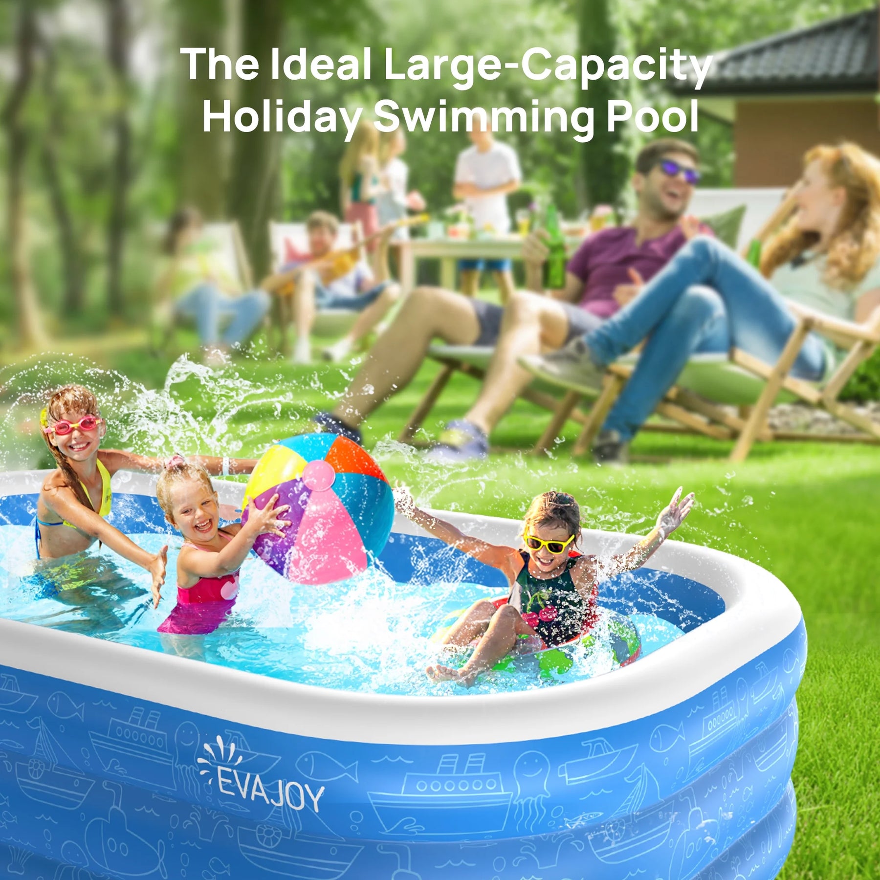 Evajoy Inflatable EJ-HF021 Outdoor Family Large Pool for Toddlers, Kids, Adults  WM