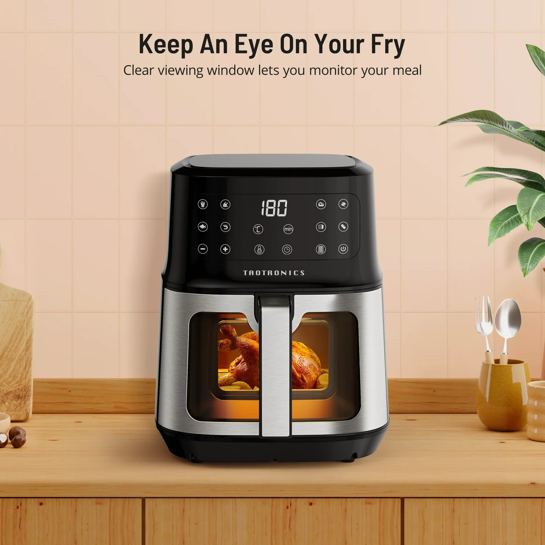 Air Fryer 6 Quart 8-in-1 Cooker, Visible Window, 11 Presets, Wi-Fi/APP  Control