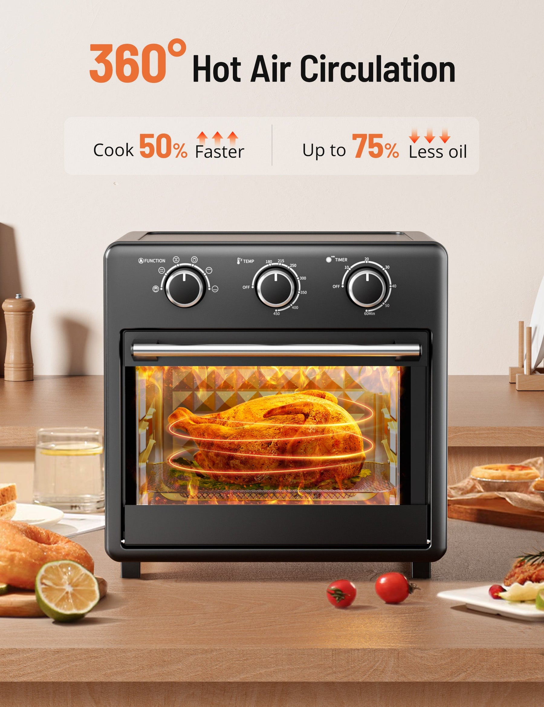 TaoTronics Air Fryer Toaster Oven - 17QT Convection Oven, 11-in-1 Steam Oven, Oven Oil-less Cooker with Rotisserie Shaft WM