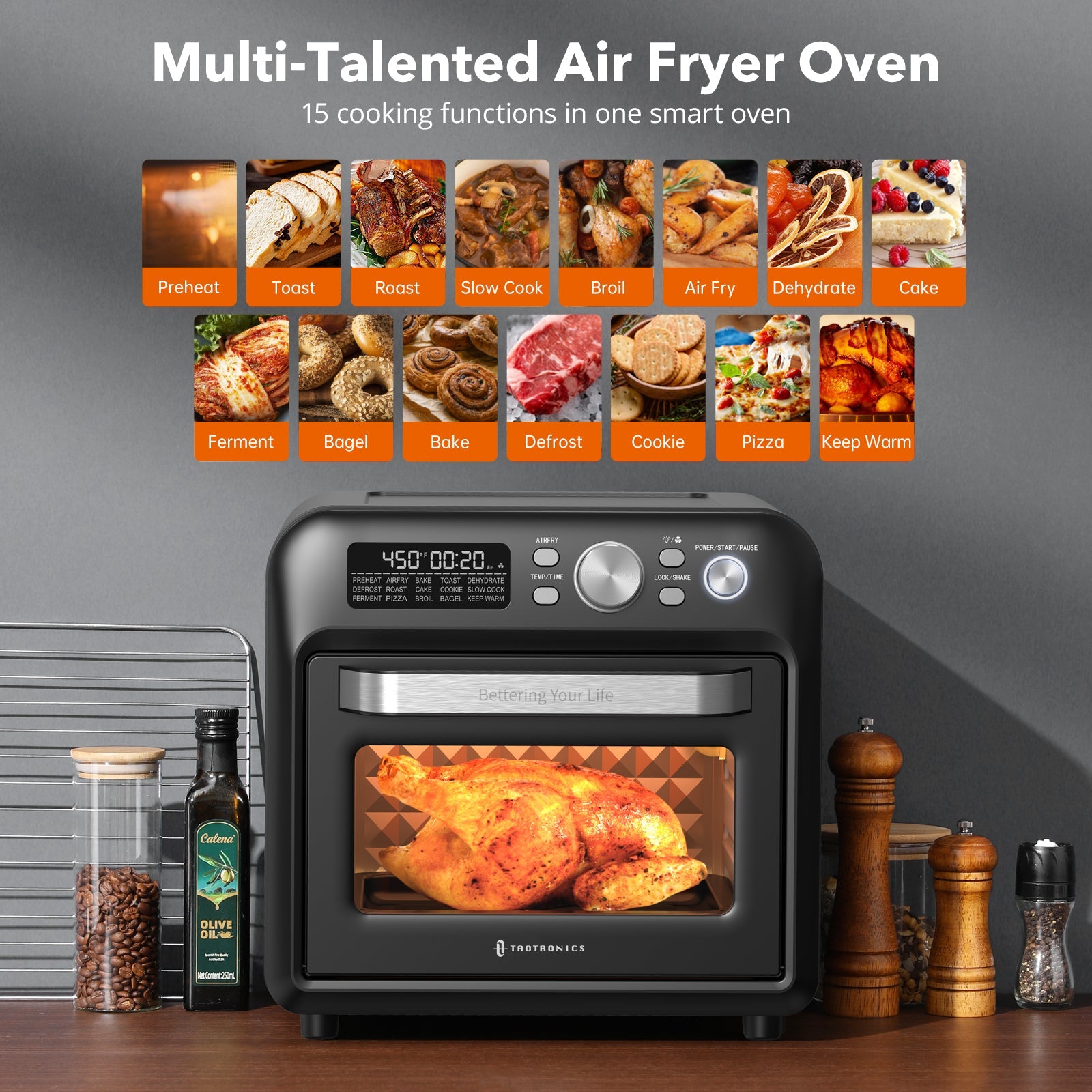Air Fryer Toaster Oven, 19 QT Large Air Fryer Toaster Oven Combo