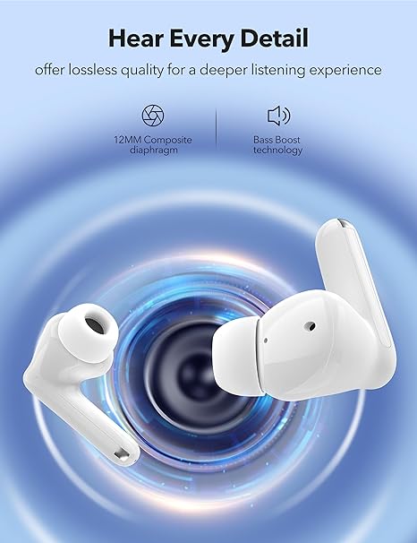 Hybrid ANC Wireless Earbuds, Immerse in Immersive Sound with Deep Bass, Long Playtime and 3 Eq Settings, Upgrade Your Audio Experience