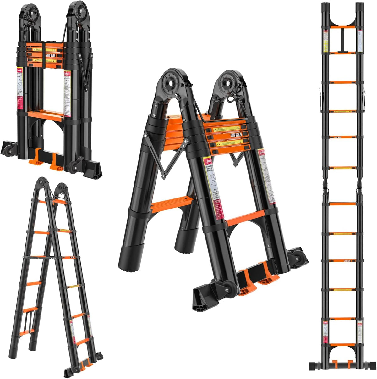 EvaStar Home 12.5FT A Frame Telescoping Ladder, Lightweight Aluminum Telescopic Ladders w/Triangle Stabilizers, Stabilizer Bar & Wheels, 330lbs Capacity Extension Ladder for Home, Outdoor