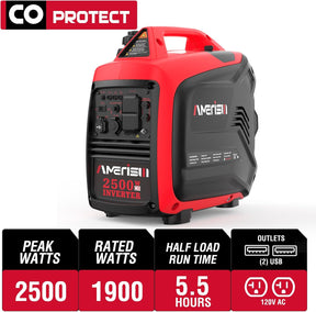 Amerisun 2500-Watt Gas Powered Portable Inverter Generator with CO Protection, Ultral Light for Home Backup, Emergency, Camping, RV Ready, Parallel Capability, EPA Compliant