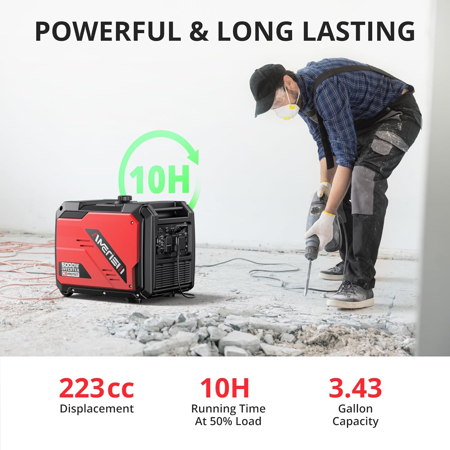 Amerisun 5000W Super Quiet Portable Inverter Generator Gas Powered with CO Sensor, RV Ready 30A Outlet, Long Runtime Gas Generators for Home Backup Emergency Use Camping, EPA Compliant