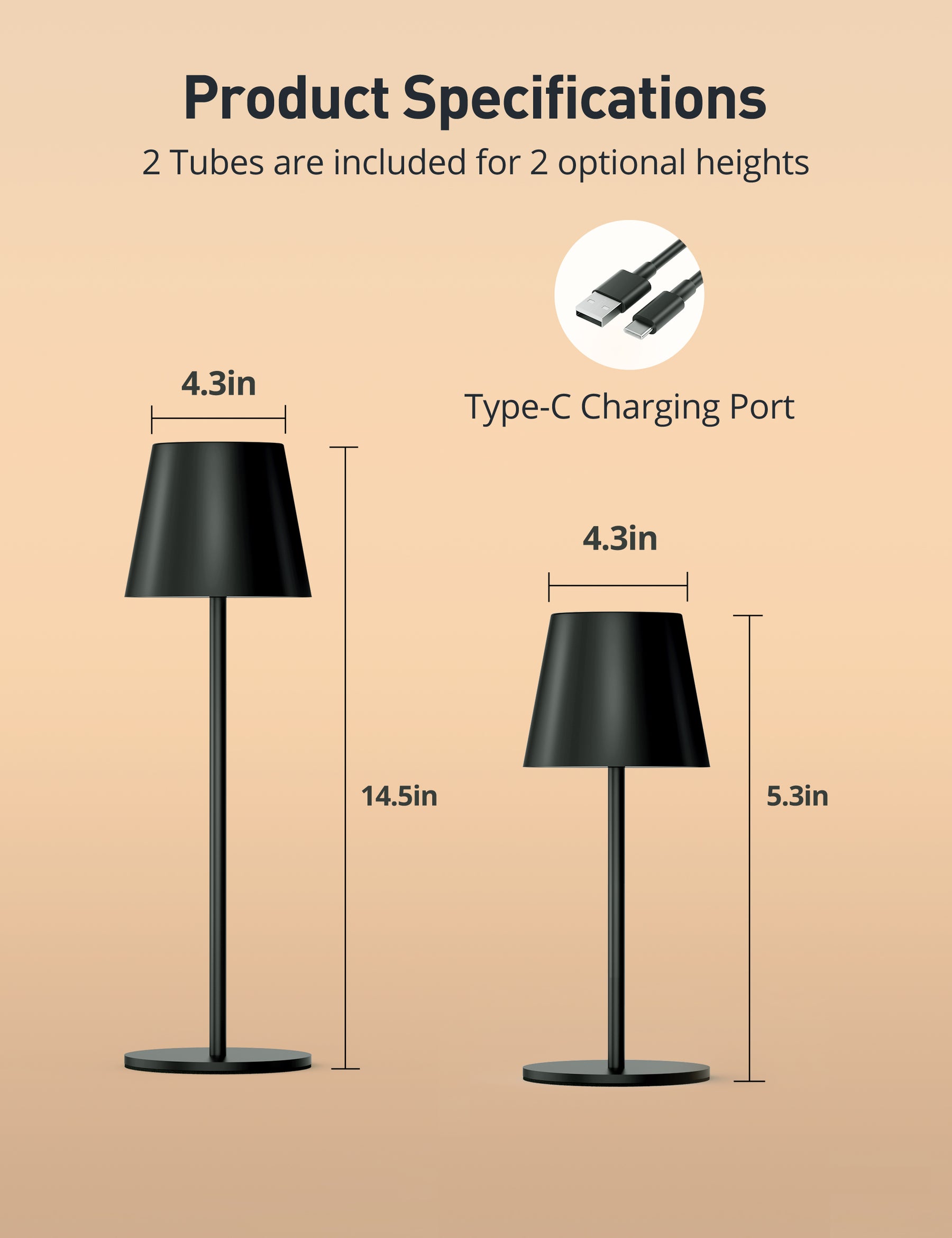 Lightess 2pcs Lampe de Table Tactile 3 Intensité 2 Ports USB Avec
