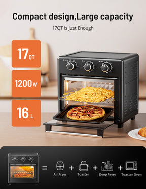 TaoTronics Air Fryer Toaster Oven - 17QT Convection Oven, 11-in-1 Steam Oven, Oven Oil-less Cooker with Rotisserie Shaft WM