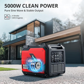 Amerisun 5000W Super Quiet Portable Inverter Generator Gas Powered with CO Sensor, RV Ready 30A Outlet, Long Runtime Gas Generators for Home Backup Emergency Use Camping, EPA Compliant