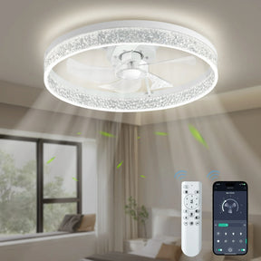 Ceiling Fans with Lights, 20" Low Profile Ceiling Fan with Remote, 6 Speeds, Dimmable, 2700K-6500K, Reversible, App Control, Modern Ceiling Fan with Lights for Bedroom, Living Room, Kitchen (White)WM