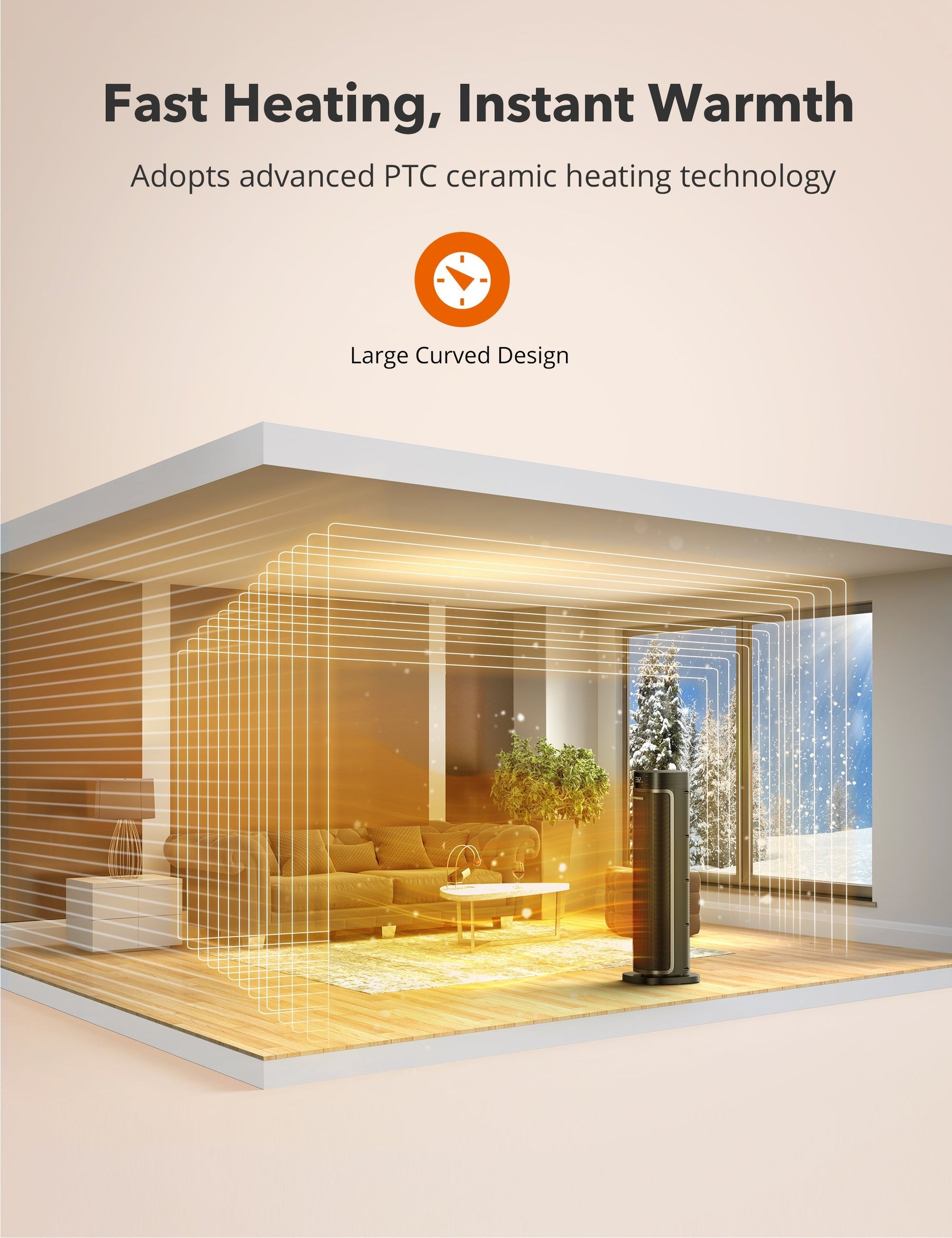 TaoTronics HE003 Electric Space Heater, Ceramic Tower Heater with Eco Mode WM