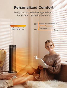 TaoTronics HE003 Electric Space Heater, Ceramic Tower Heater with Eco Mode WM