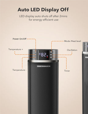 TaoTronics HE003 Electric Space Heater, Ceramic Tower Heater with Eco Mode WM