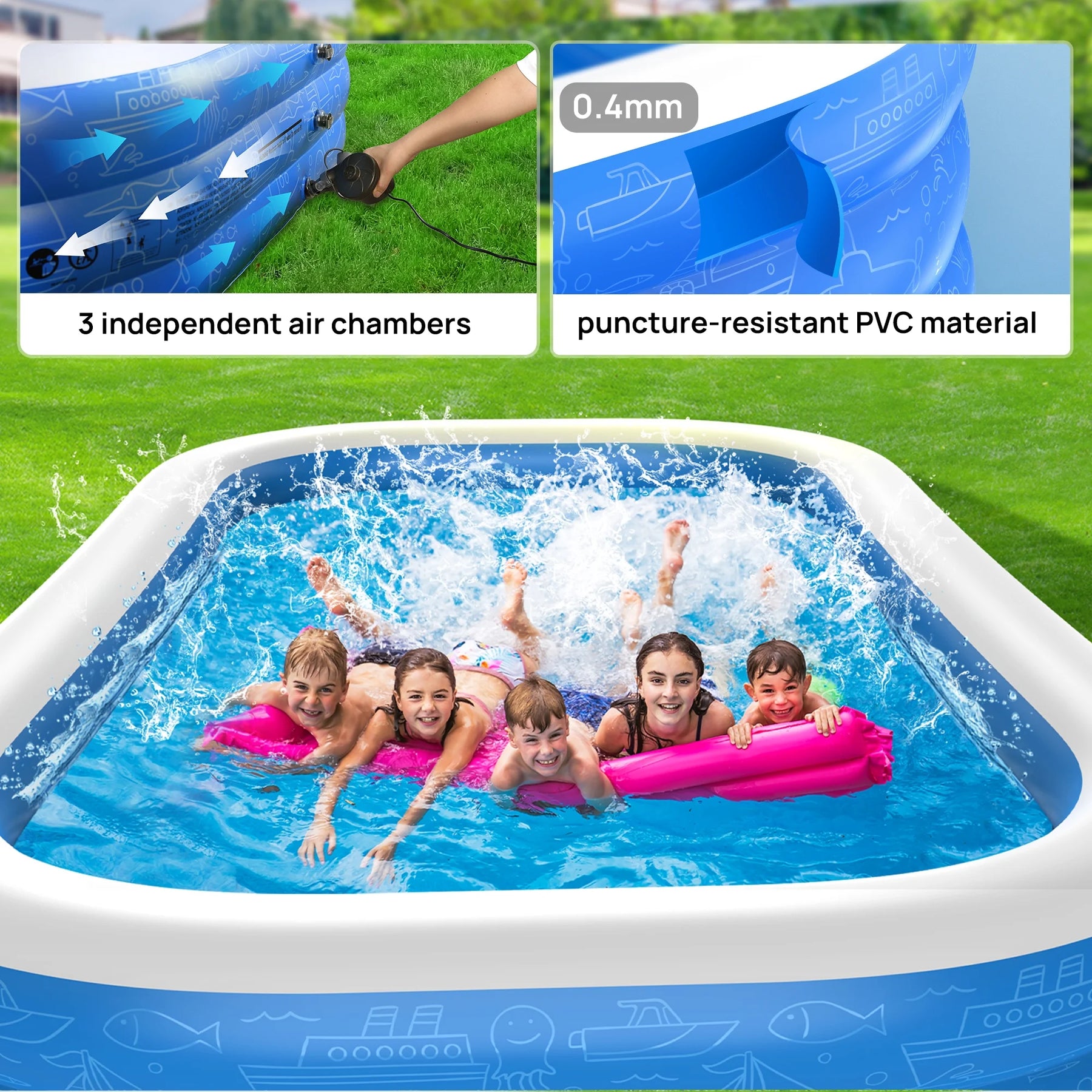 Evajoy Inflatable EJ-HF021 Outdoor Family Large Pool for Toddlers, Kids, Adults  WM