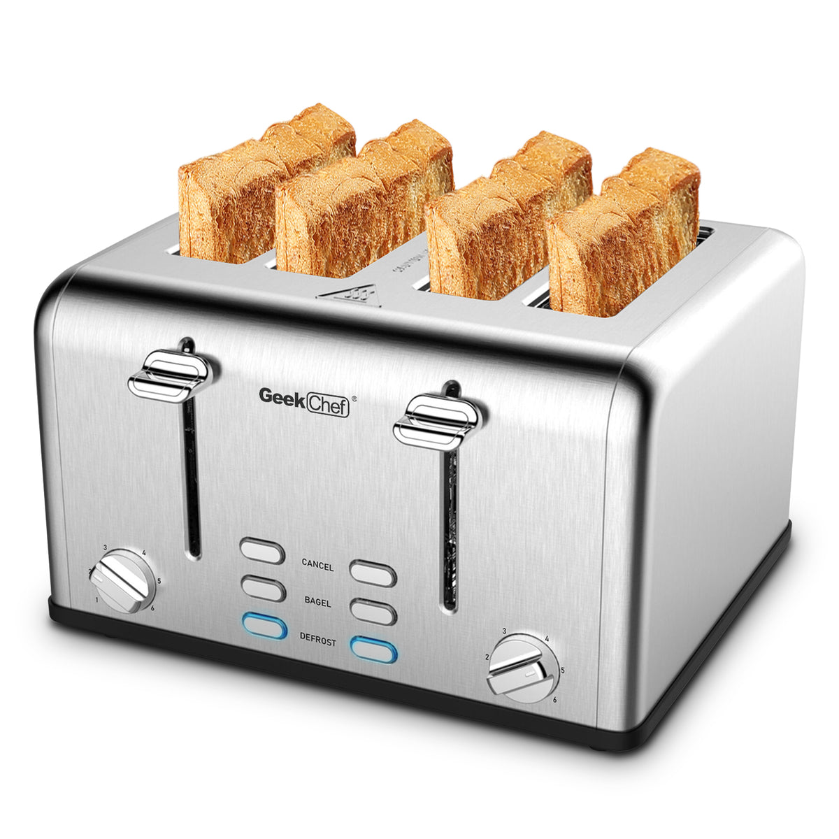 Geek Chef 1500W 4 Slice Toaster with Warming Rack Stainless Steel