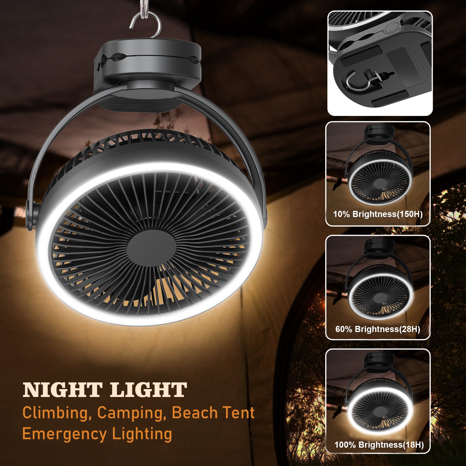 Solar Portable Rechargeable LED Camping Lantern w/Fan Flashlight Lamp Power  Bank