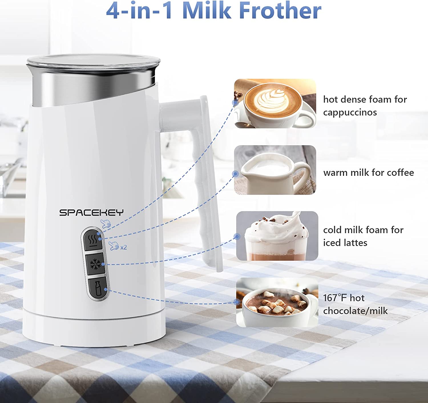  Milk Frother,4-in-1 Electric Frother for Coffee