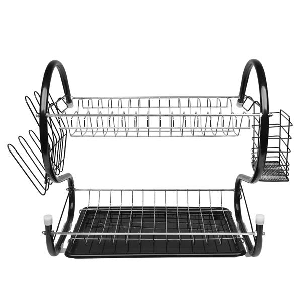 Fuleadture 2 Tier Dish Drying Rack with Drainboard, Black 