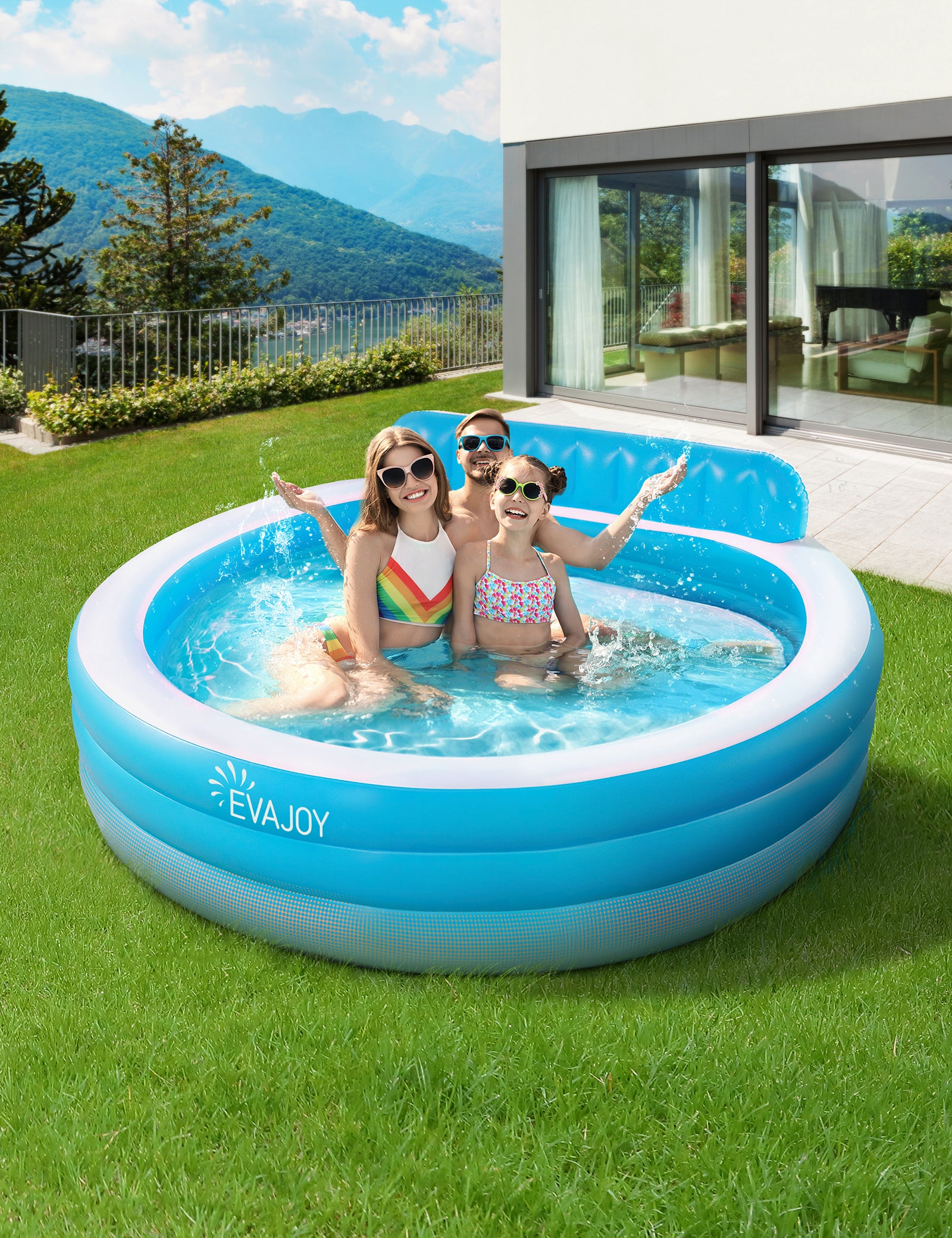 Family　x　85''　Backres　Lounge　88.5''　Pool　Inflatable　21''　with　Evajoy　x