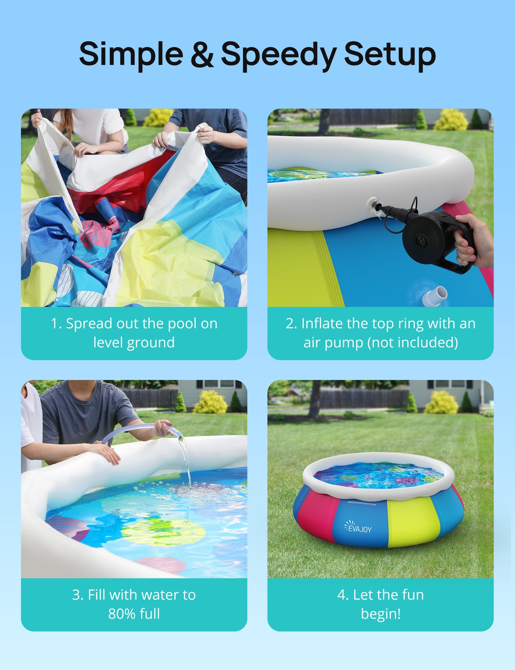 Evajoy Inflatable Swimming Pool Above Ground Pool 10ft x 30in Fast Set