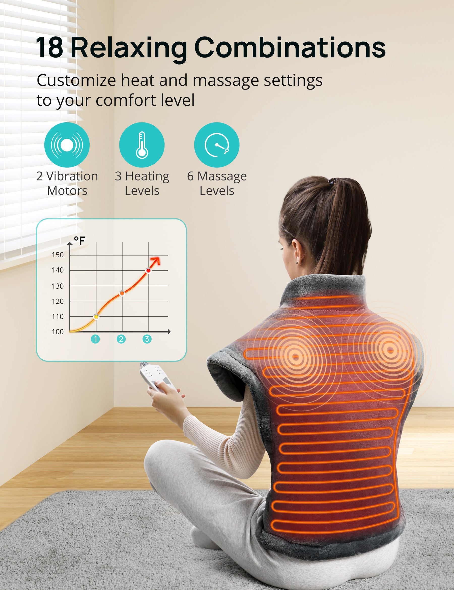 Gemdeck Heating Pad For Back Pain Massage - Heated Back Brace Heat