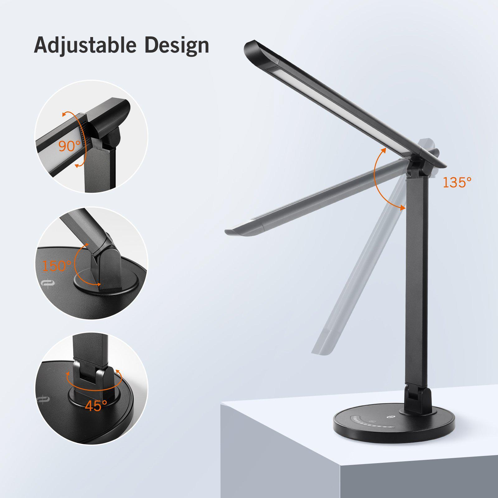 LED Desk Lamp 13, Eye-Caring Table Lamp with USB Charging Port, 5 Ligh