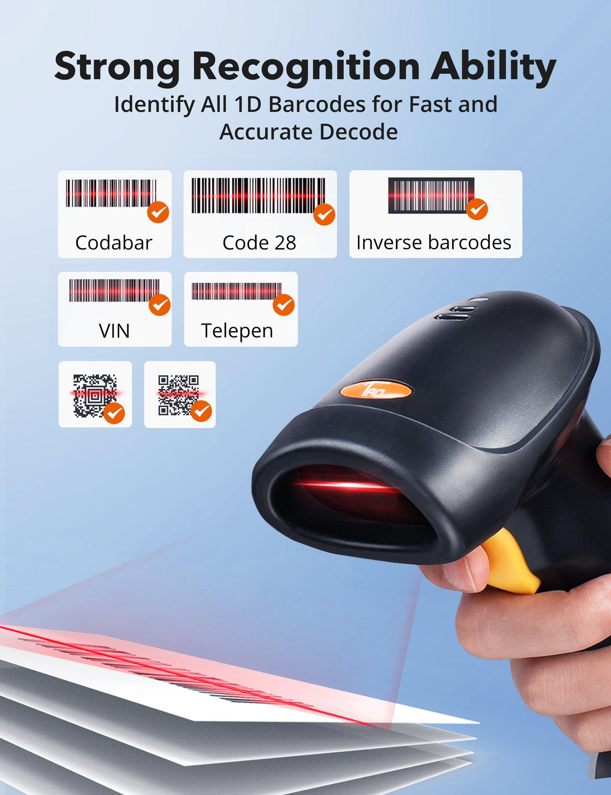 Taotronics Barcode Scanner Handheld Wired Barcode. 